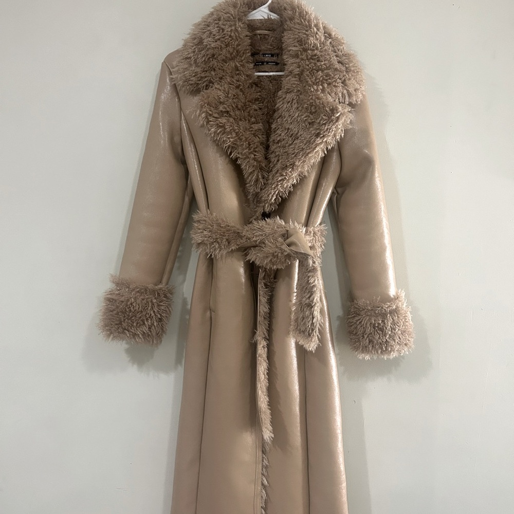 Faux Fur Leather Trench Coat